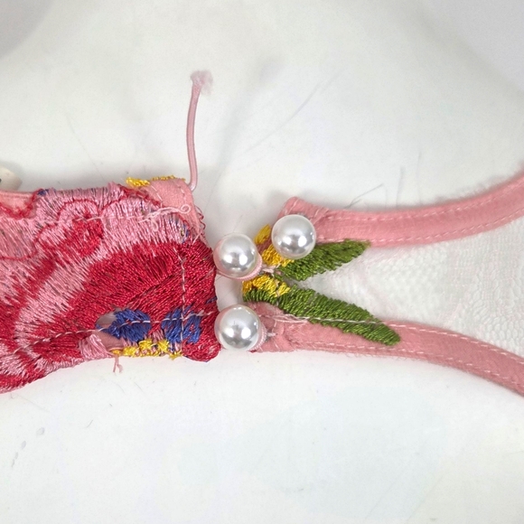 For Love & Lemons Percy Mini Dress Sheer Coquette Womens Small Pink Floral Fairy - Picture 5 of 15